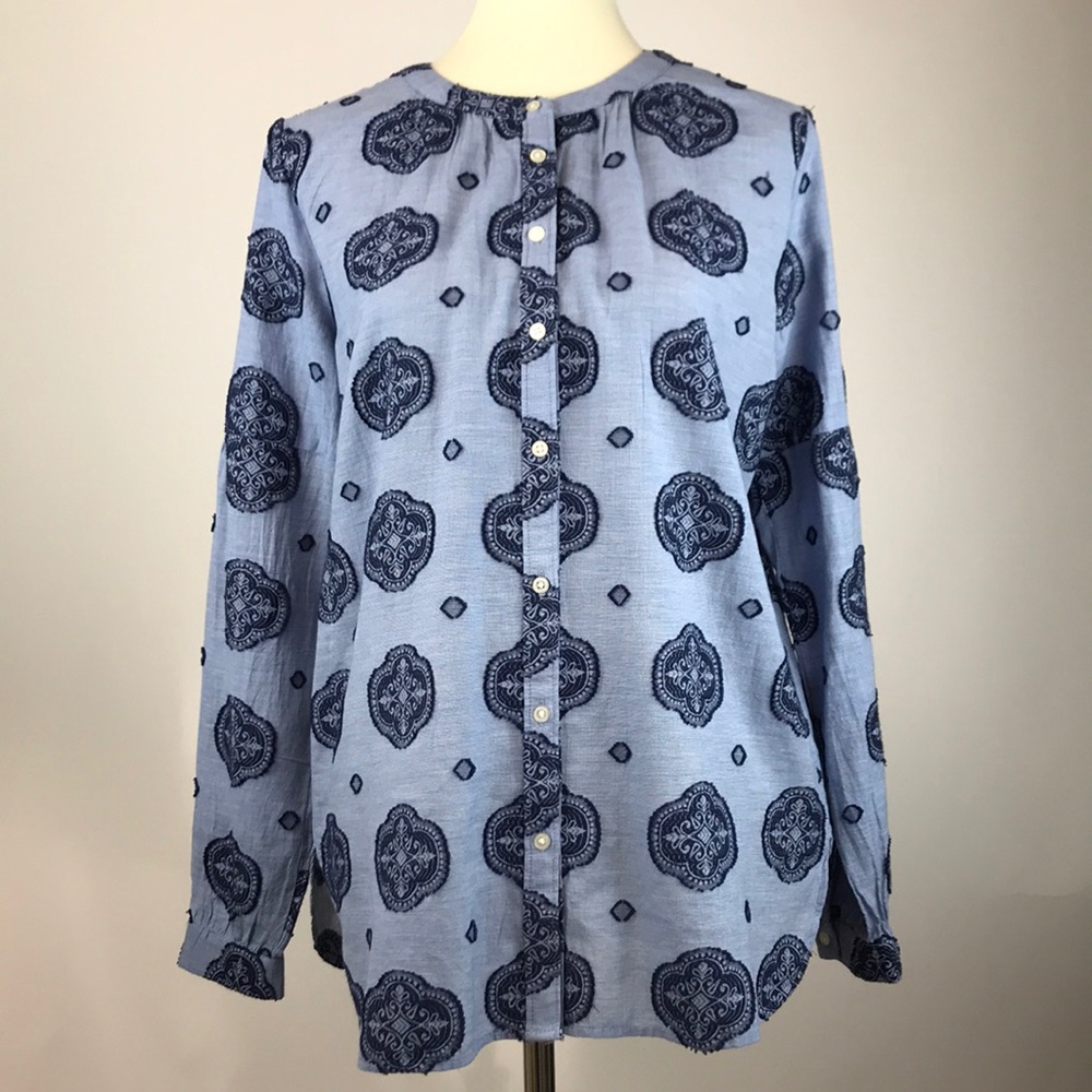 Loft | Blue Embroidered Button up